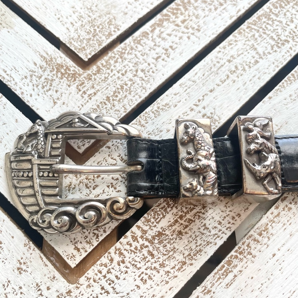Brighton Noah's Arc Museum Collection Black and Silver Tone Belt Sz M
